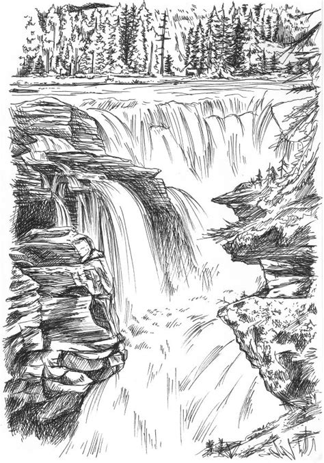 Waterfall Pen Drawing Waterfall By Georges St Pierre Landscape