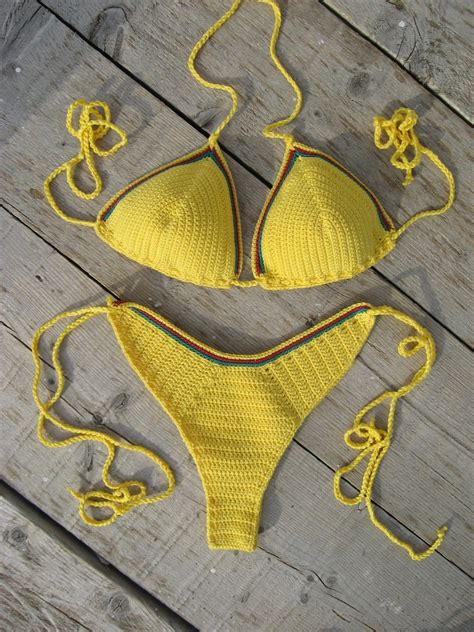 high hip brazilian crochet bikini set jamaican bikini crochet etsy
