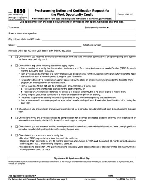 Effective october 1, 2008 the federal food stamp program was renamed the supplemental. 2013 Form IRS 8850 Fill Online, Printable, Fillable, Blank ...
