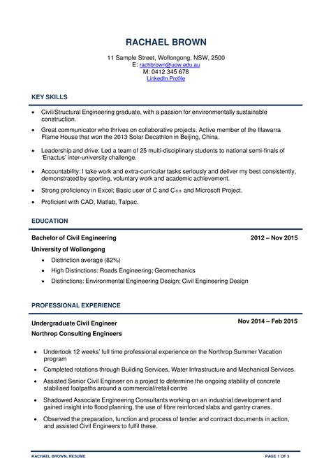 Civil engineer adept at designing, constructing and overseeing large construction projects. Civil Engineer Resume Graduate - Best Resume Ideas