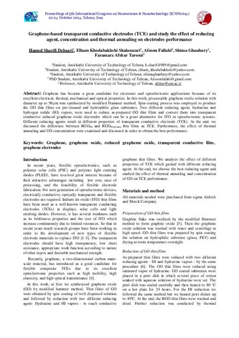 Pdf Graphene Based Transparent Conductive Electrodes Tce And Study