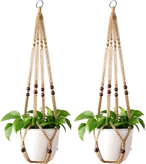 Macrame Plant Hangers Indoor Hanging Planter Basket With Wood Beads