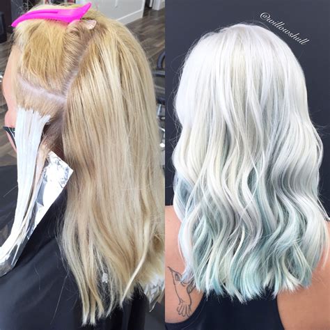 Begin applying dye to thin. Makeover: Box Blonde To Icy Blonde With Gentle Blue Peek-a ...