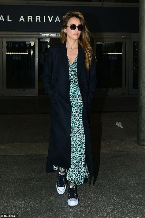 Jessica Alba Shows Off Her Wild Side In A Turquoise Animal Print Dress