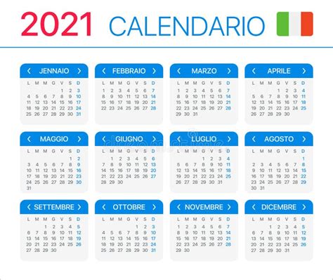 2021 Italian Calendar With Number Of Week Seasonal Division And Pastel
