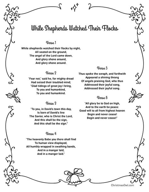 Free Printable Lyrics While Shepherds Watched Their Flocks Download