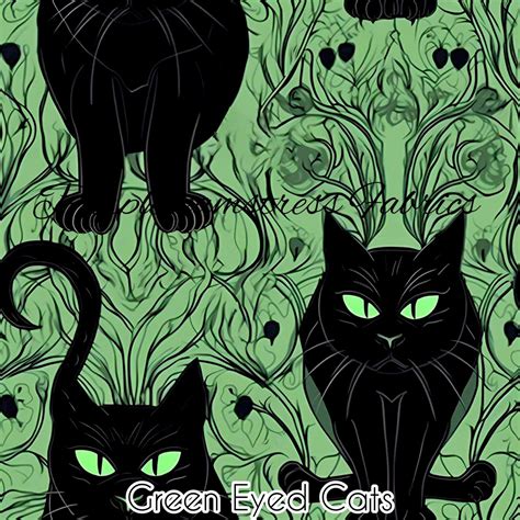 Green Eyed Cats Purpleseamstress Fabric