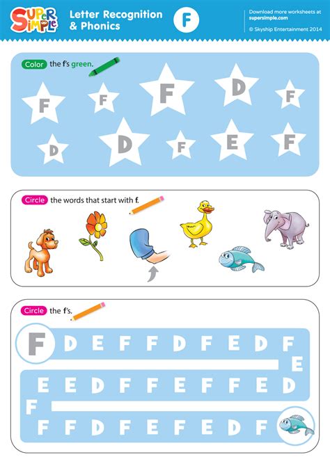 Letter Recognition And Phonics Worksheet F Uppercase Super Simple