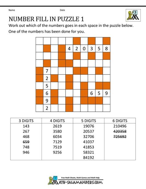 Free Math Puzzles Number Fill In Puzzle 1 1000×1294 Fill In