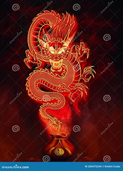 Chinese Fire Dragon Prepares To Strike Stock Illustration