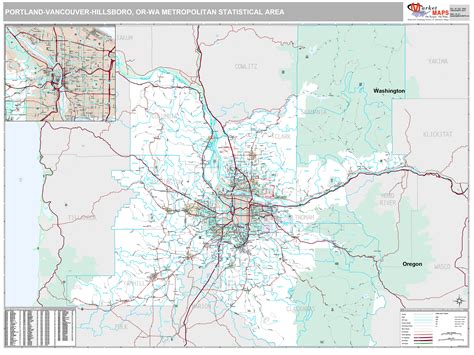 Portland Vancouver Hillsboro Or Metro Area Wall Map Premium Style By