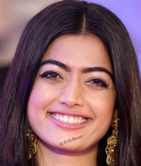 Indian Actress Rashmika Mandanna Long Hair Smiling Face Close Up