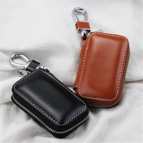 Stylish Genuine Leather Car Key Fob Case Cover Keychain Zipper Bag