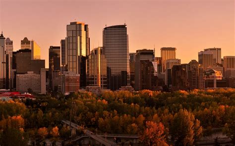 Download Wallpapers Calgary Evening Sunset Skyscrapers Calgary