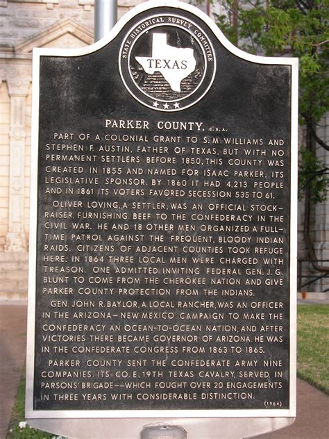 Historic Plaque Parker County C S A The Portal To Texas History