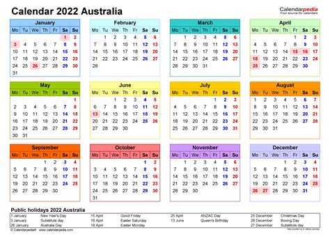 2022 12 Financial Year Calendar Australia