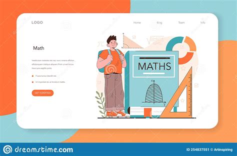 Math School Subject Web Banner Or Landing Page Students Studying Stock