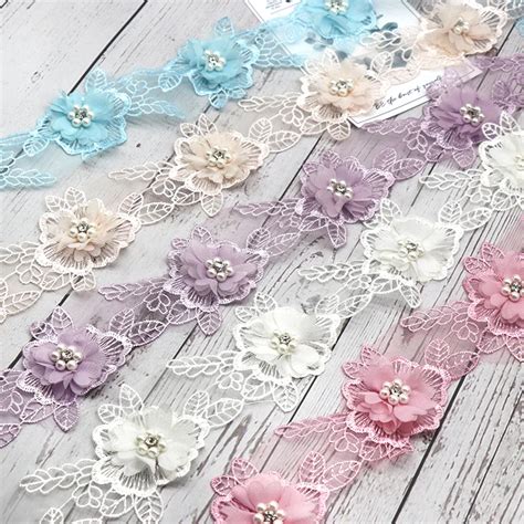 H692 Pearl Flower Organza Lace Trim Trimmings Knitting Wedding Lace