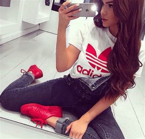 Pretty Girl Swag Dope Adidas Tshirt Denim Jeans Supercolour Red