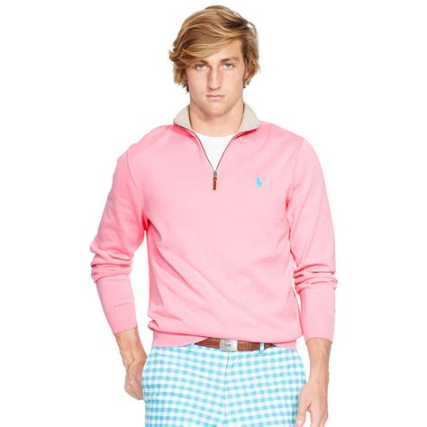 Lyst Ralph Lauren Pima Cotton Half Zip Sweater In Pink For Men