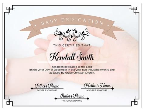 Printable Baby Dedication Certificate Editable Baby Christening