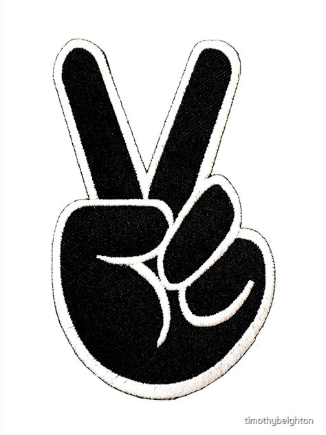 Peace Sign Fingers Classic Emboidered Patch Black And White
