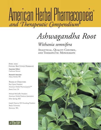Ahp Monographs Ashwagandha Root American Herbal Pharmacopoeia