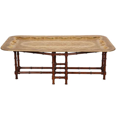 Vintage brass and glass tray top coffee table. Mid-Century Rectangular Brass Tray Coffee Table at 1stdibs