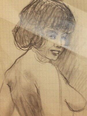 Vintage Pencil Painting Nude Woman Portrait Picclick