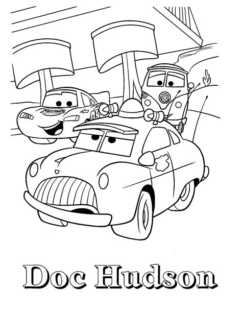All of these disney cars coloring pages look fun to color. Lighting Mcqueen and Fillmore or Doc Hudson coloring book printable | Desenhos para colorir ...