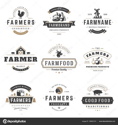 Farmers Market Logos Templates Vector Objects Set Logotypes Or Badges