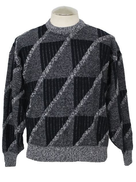 Eighties Vintage Sweater 80s Michael Gerald Mens Black Gray Beige