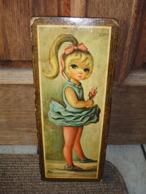 Vintage Maio Big Eyed Girl Painting Litho By