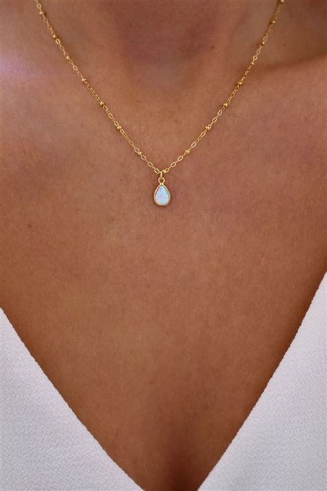 Opal Pendant Gold Opal Necklace Dainty Opal Necklace Etsy Dainty