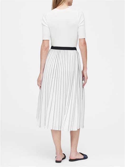 Banana Republic Stripe Pleated Midi Skirt In White And Black