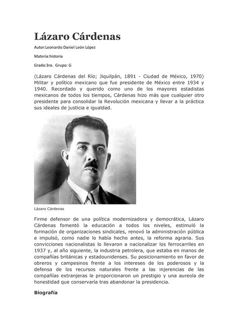 Lázaro cárdenas pdf Lázaro Cárdenas Autor Leonardo Daniel León López