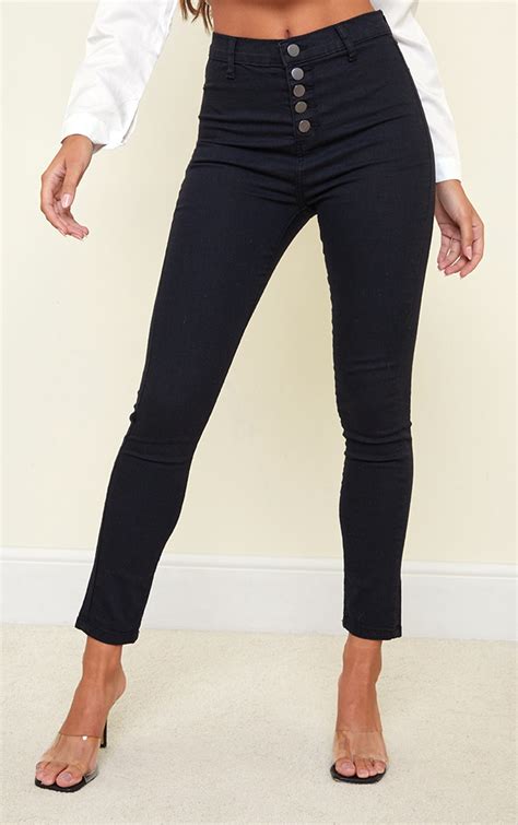 Black Button Front Disco Fit Skinny Jeans Prettylittlething