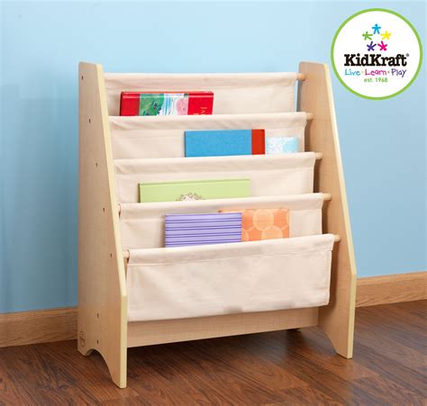 Kidkraft Wood And Canvas Sling Bookshelf Furniture For Kids Gray