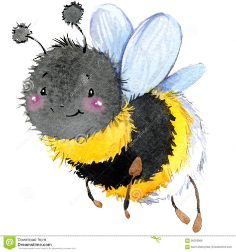 Cartoon Insect Bumblebee Watercolor Illustration Stock Illustration