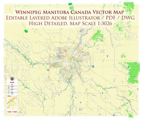 Winnipeg Manitoba Canada Map Vector City Plan High Detailed Street Map
