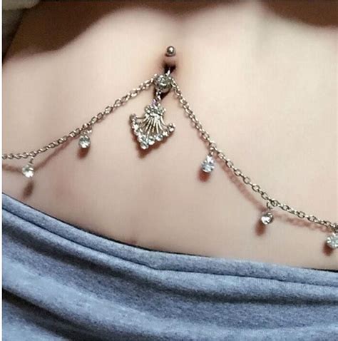 Sexy Belly Button Ring With Diamond Waist Chain Belly Dance Stainless Steel Umbilical Chain