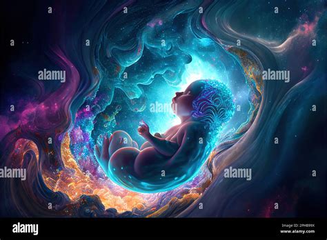 Magic Dream Child Embryo Floating In A Cosmic Womb Generative Ai Stock
