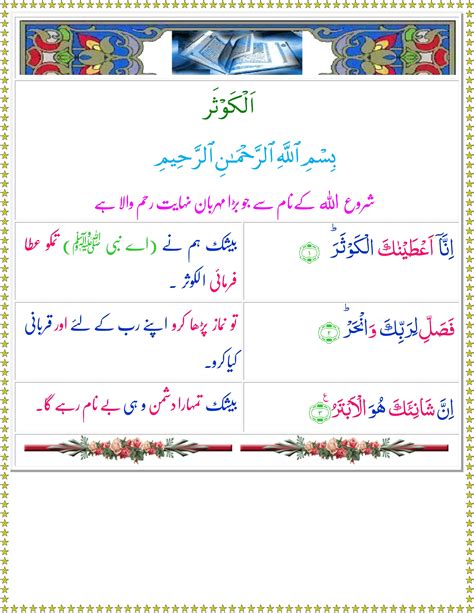 Surah Kausar With Urdu Translation