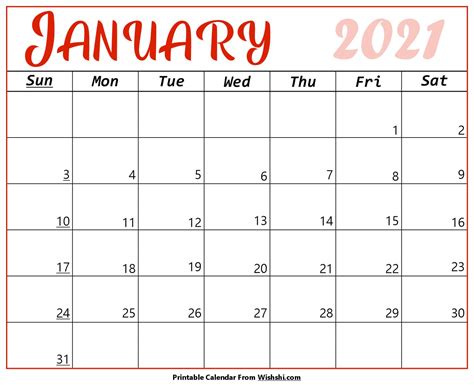 Print a calendar for january 2021 quickly and easily. January 2021 Calendar Printable - Free Printable Calendars ...