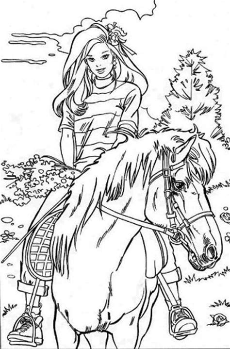 Part two of a barbie coloring book barbie outdoor adventure from merrigold press 1998. Barbie Doll Riding Horse Coloring Page | Horse coloring ...