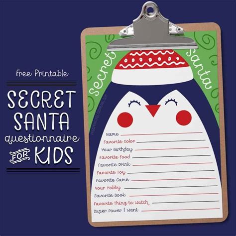 Secret Santa Questionnaire For Kids Free Printables Online