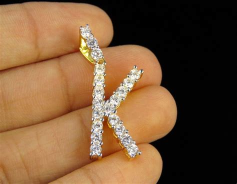 Diamond Letter K Initial Custom Pendant Charm 14k Yellow Gold Finish