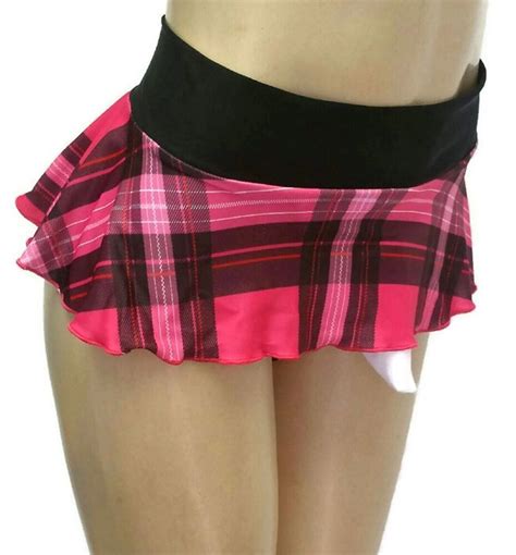 Crossdresser Sissy Thong Panties With Skirt And Sheath Hot Pink Plaid
