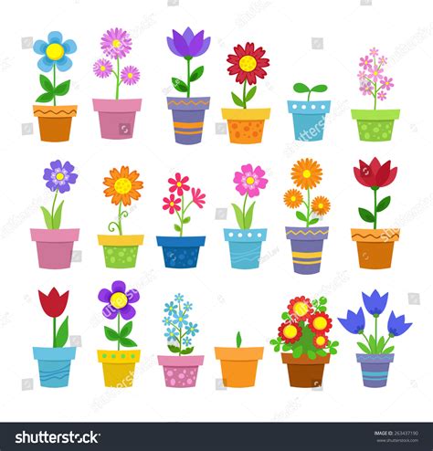 Flowers In Pots Clip Art Stock Vector 263437190