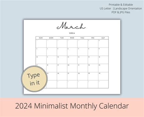 2024 Editable Printable Calendars 2024 Minimalist Calendar Bundle